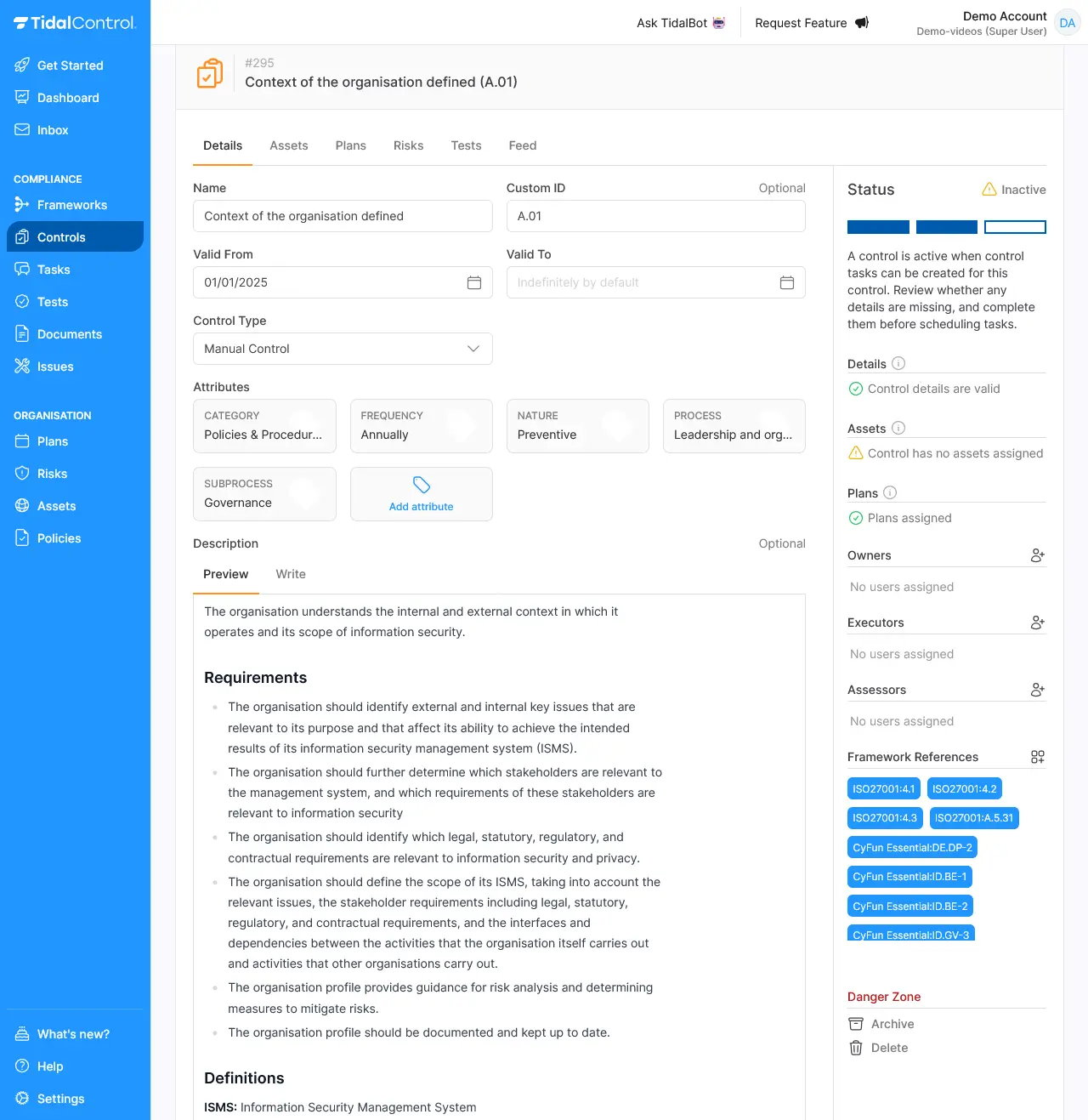 Frameworks settings details